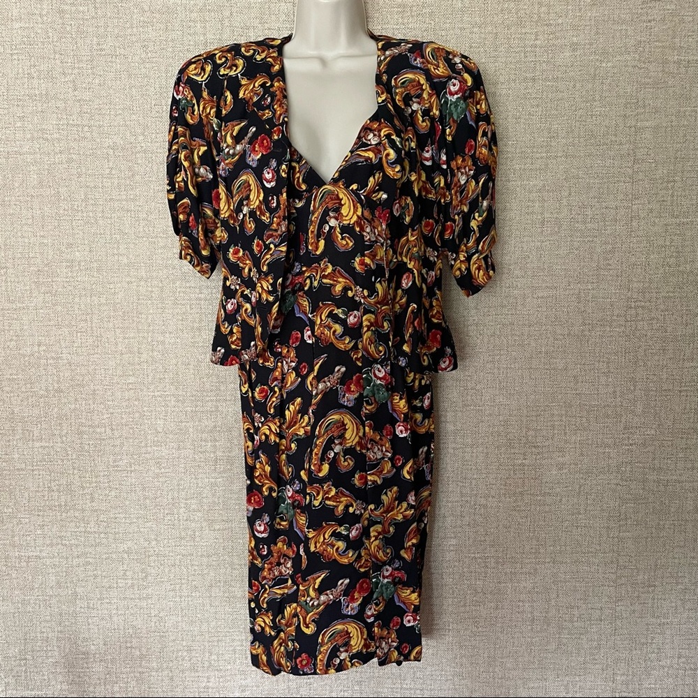 Vintage 80's Fendi 365 Roma 2piece dress jacket abstract floral paisley print